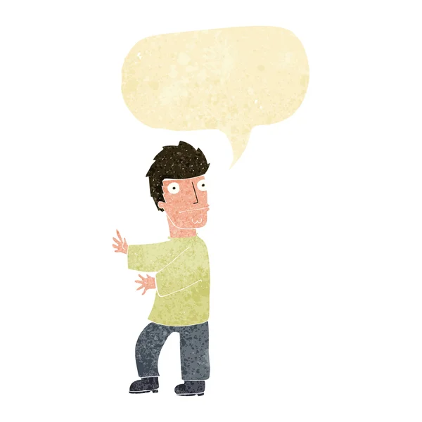 Cartoon nervous man with speech bubble — Stock Vector