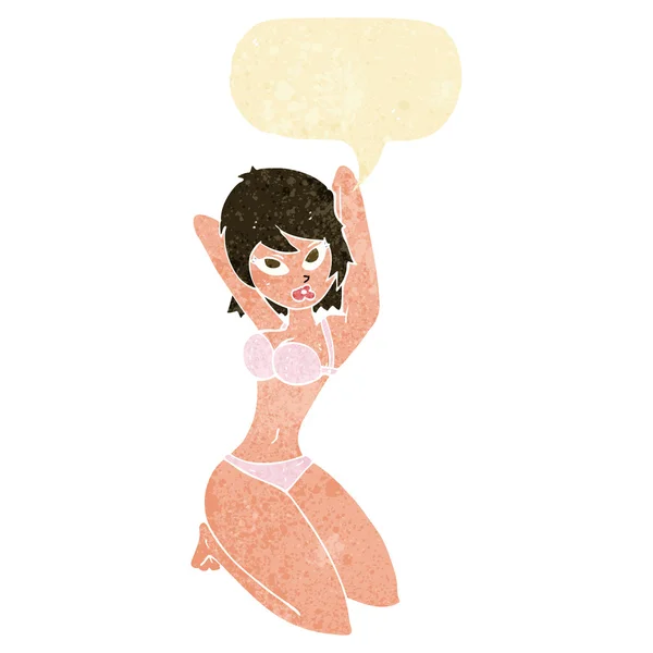 Dibujos animados mujer sexy posando con burbuja del habla — Vector de stock