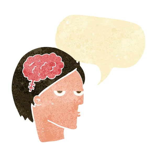 Cartoon-Kopf mit Gehirn-Symbol mit Sprechblase — Stockvektor