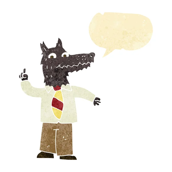 Мультфильм бизнес-волк с идеей с мыльным пузырем речи — стоковый вектор