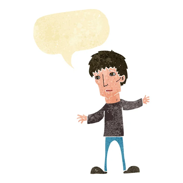 Cartoon worried man with speech bubble — Stock Vector