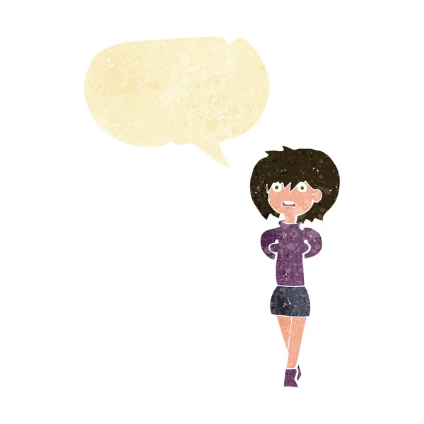 Cartoon shocked woman with speech bubble — Stock Vector