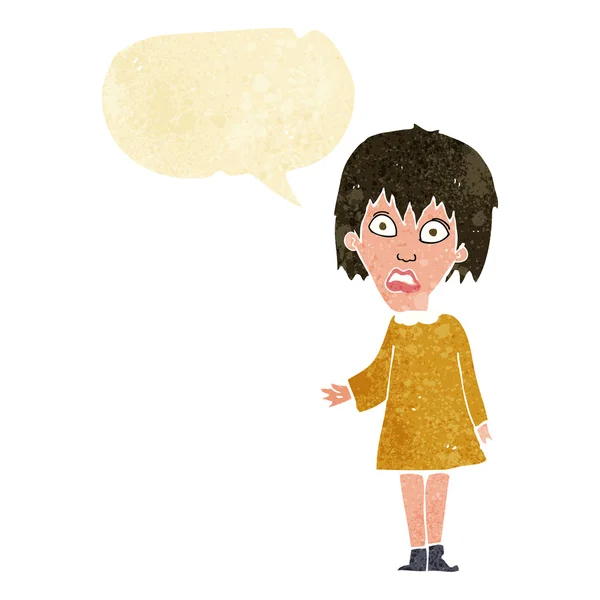 Cartoon shocked woman with speech bubble — Stock Vector