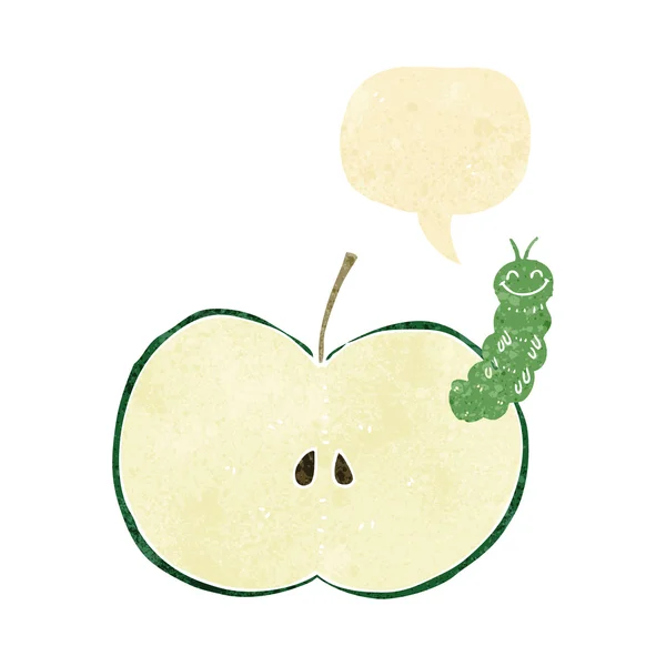 Cartoon bug eating apple with speech bubble — Stock Vector