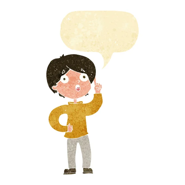 Cartoon boy with idea with speech bubble — Stock Vector