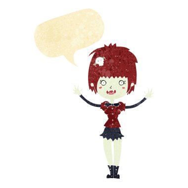 Konuşma baloncuğu olan vampir kız.