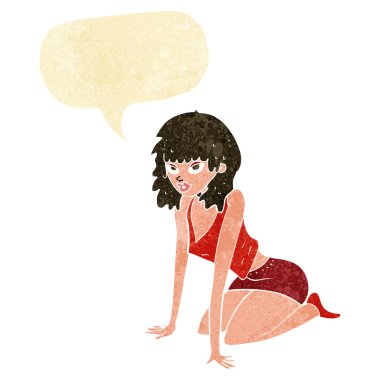 Konuşma baloncuğuyla seksi poz veren karikatür kadını