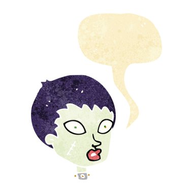 Konuşma balonlu dişi zombi kafası.