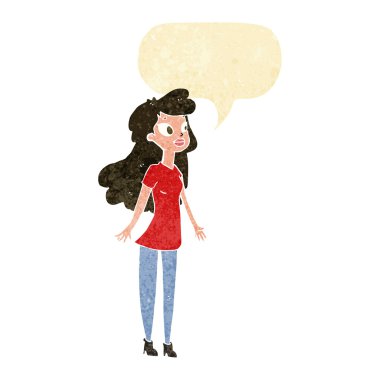Konuşma balonu olan güzel bir kız.