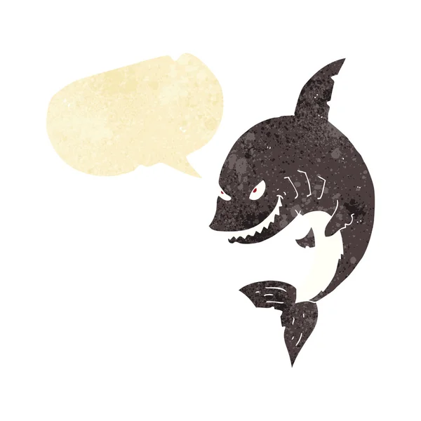 Divertente cartone animato squalo con la bolla discorso — Vettoriale Stock