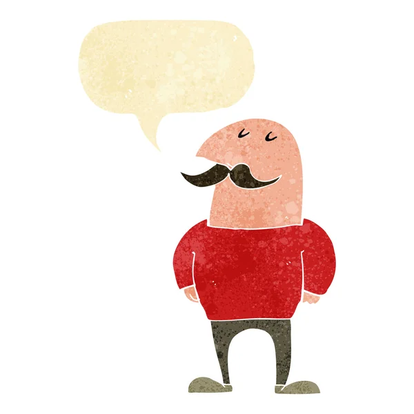 Καρτούν καραφλός άνθρωπος με μουστάκι με φούσκα ομιλία — Διανυσματικό Αρχείο