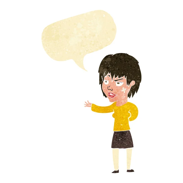 Yapıştırma alçı yüz konuşma balonu ile kadınla çizgi film — Stok Vektör
