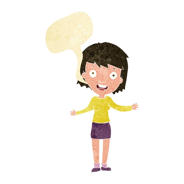 Cartoon excited woman with speech bubble — Stock Vector