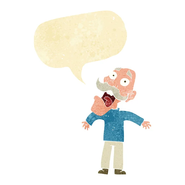 Cartoon terrified old man with speech bubble — Stock Vector