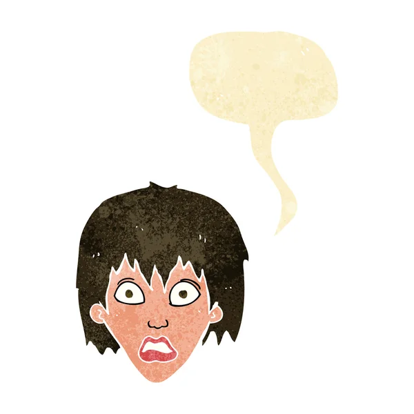 Cartoon frightened woman with speech bubble — Stock Vector