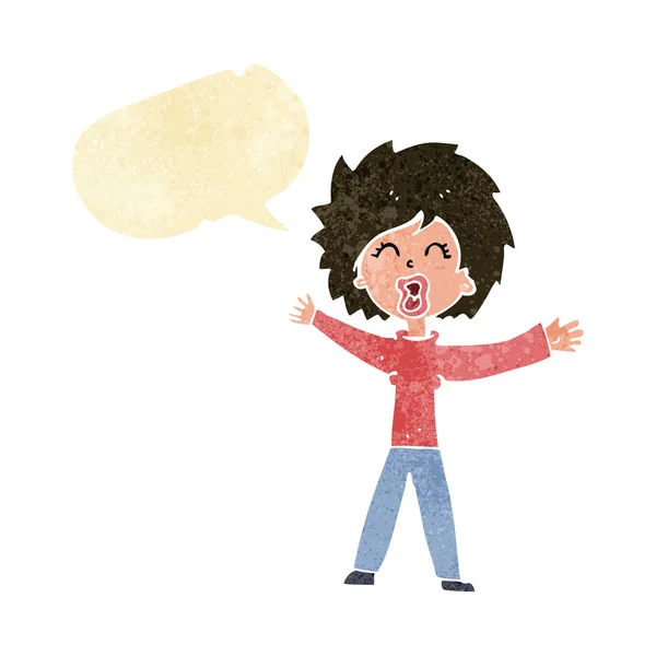 Cartoon woman shouting with speech bubble — Stock Vector