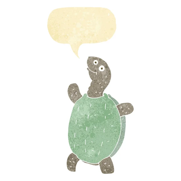 Dessin animé tortue heureuse avec bulle de parole — Image vectorielle