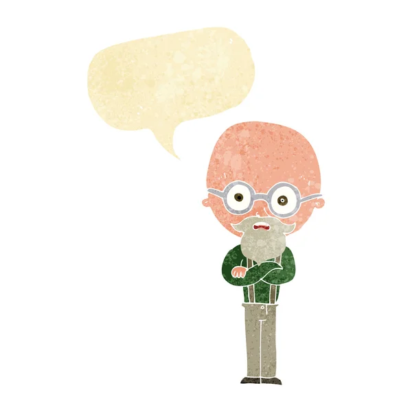 Cartoon annoyed old man with speech bubble — Stock Vector