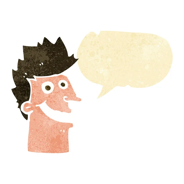 Karikatur glückliches Männergesicht mit Sprechblase — Stockvektor