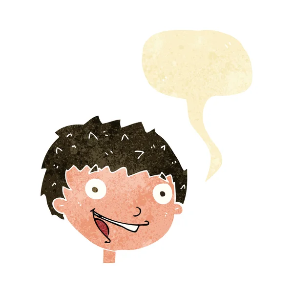 Cartoon laughing boy with speech bubble — Stock Vector