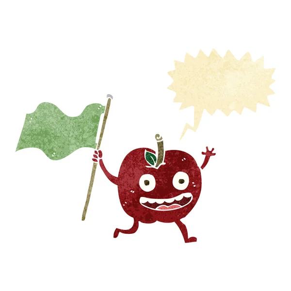 Cartoon-Apfel mit Fahne mit Sprechblase — Stockvektor