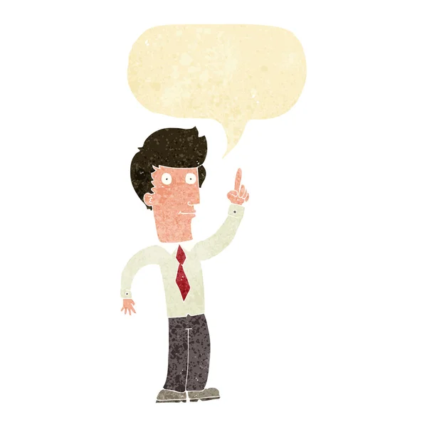 Cartoon freundlicher Mann mit Idee mit Sprechblase — Stockvektor