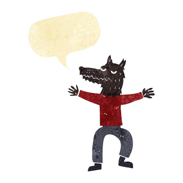 Cartoon wolf man with speech bubble — Stock Vector