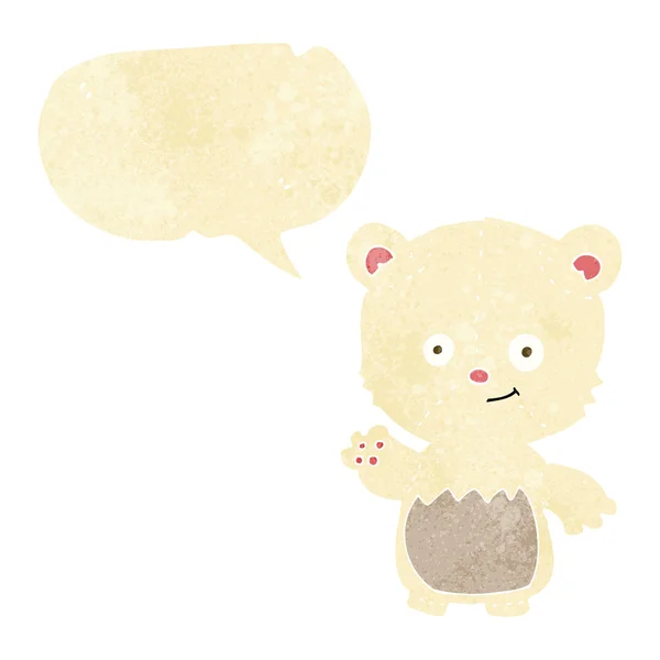 Cartoon polar bear cub waving with speech bubble — Stock Vector