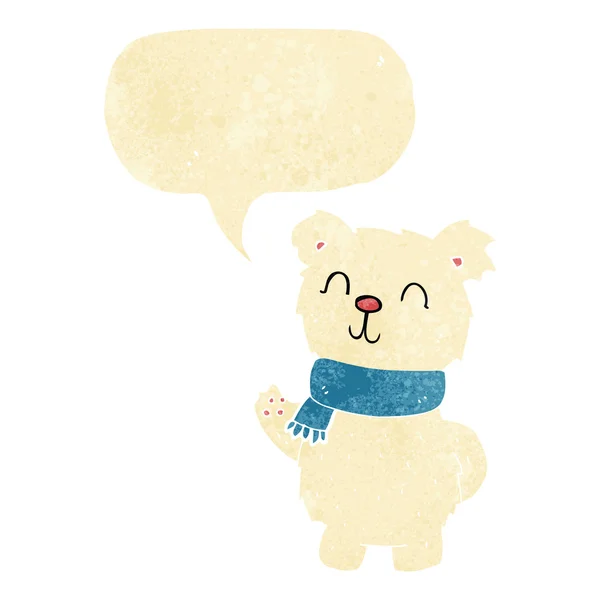 Dibujos animados ondeando oso polar con burbuja de habla — Vector de stock