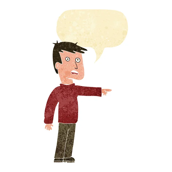 Cartone animato che indica l'uomo con la bolla discorso — Vettoriale Stock