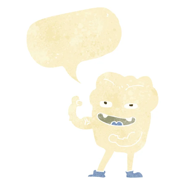 Cartoon sterke gezonde tand met spraakbel — Stockvector
