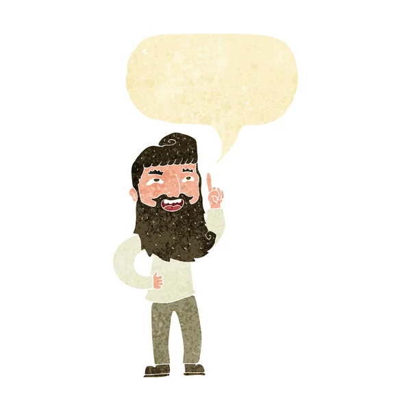 Kreslený šťastný vousatý muž s nápadem s bublinou řeči — Stockový vektor