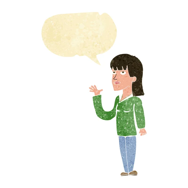 Cartoon woman explaining with speech bubble — Stock Vector