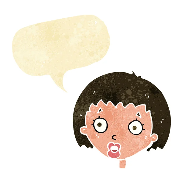 Cartoon surprised female face with speech bubble — Stock Vector