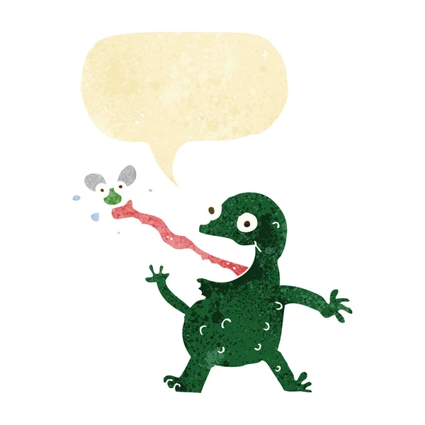 Konuşma balonu ile sinek yakalamak karikatür kurbağa — Stok Vektör