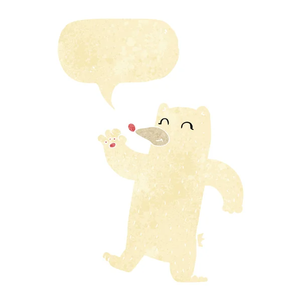 Desenho animado acenando urso polar com bolha de fala — Vetor de Stock