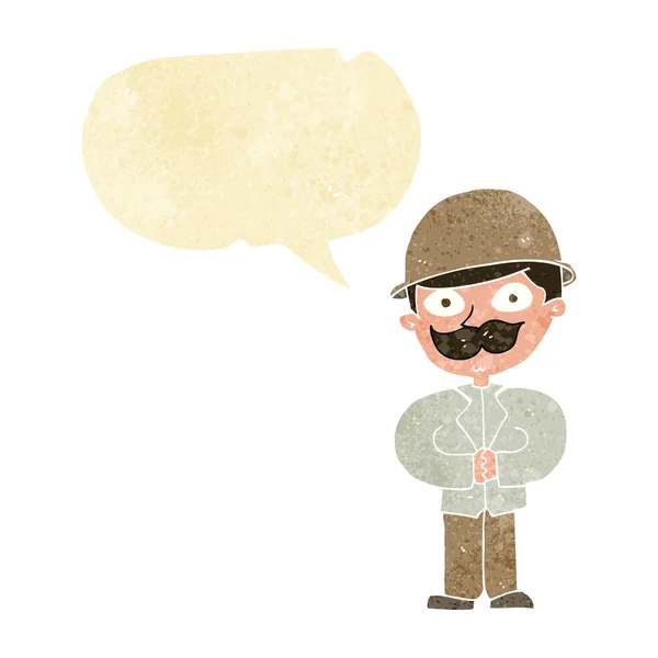 Cartoon man in safari hat with speech bubble — Stock Vector