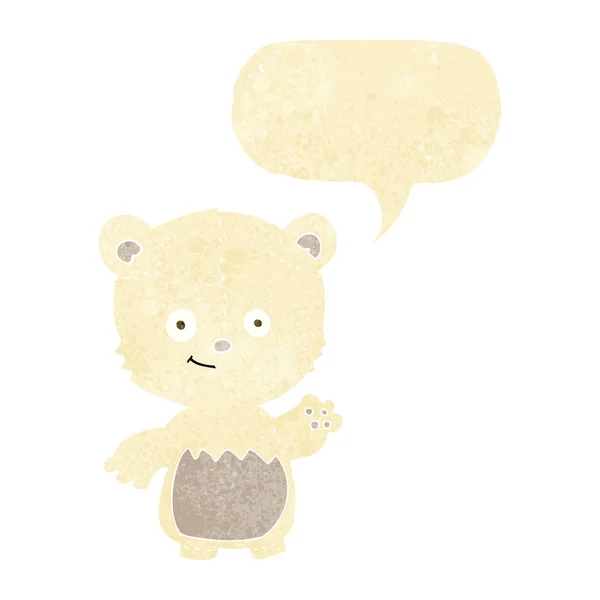 Cartoon little polar bear waving with speech bubble — Stock Vector