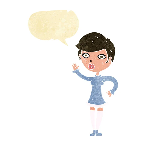 Dessin animé jolie femme agitant avec bulle de parole — Image vectorielle