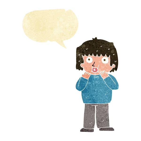 Мультяшный обеспокоенный мальчик с речевым пузырем — стоковый вектор