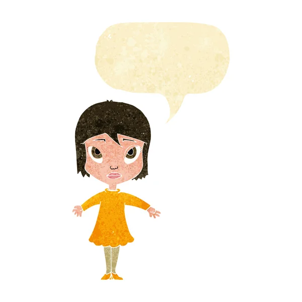 Cartoon girl in dress with speech bubble — Stock Vector