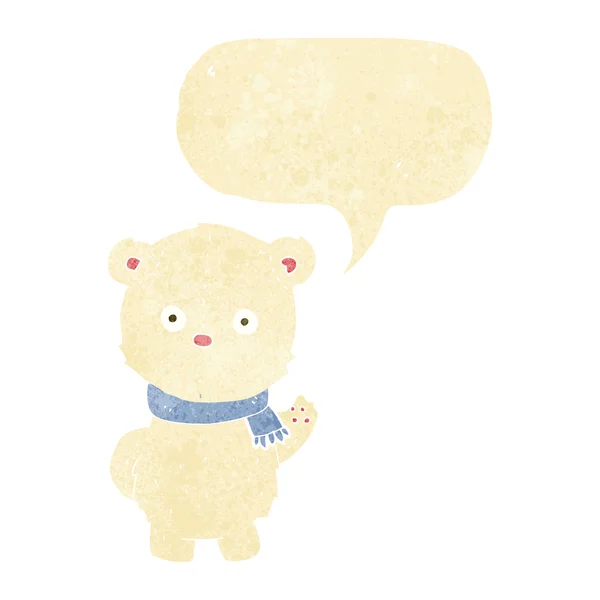 Dibujos animados agitando cachorro de oso polar con burbuja de habla — Archivo Imágenes Vectoriales