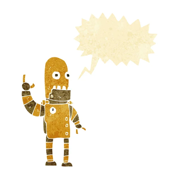 Dibujos animados ondeando robot de oro con burbuja de habla — Vector de stock