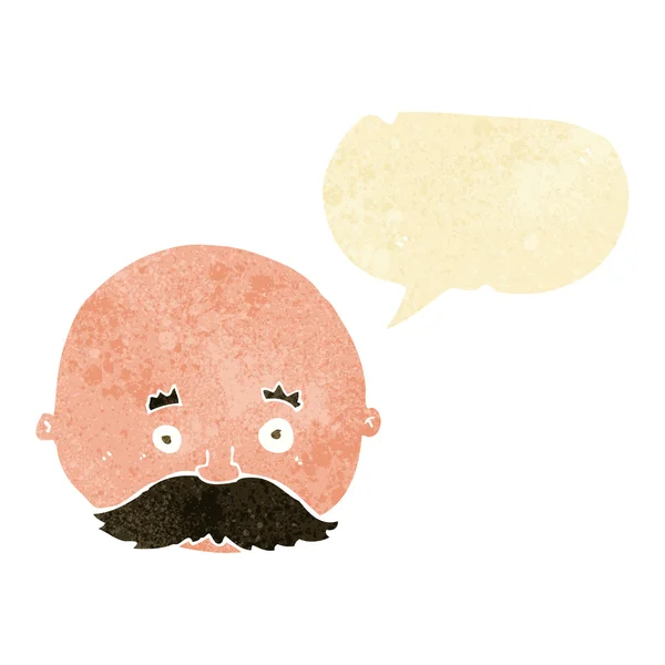 Hombre calvo de dibujos animados con bigote con burbuja de habla — Vector de stock