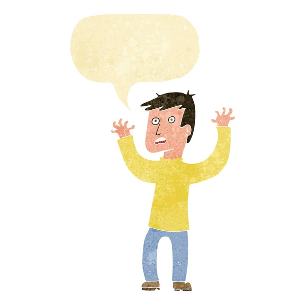 Cartoon terrified man with speech bubble — Stock Vector