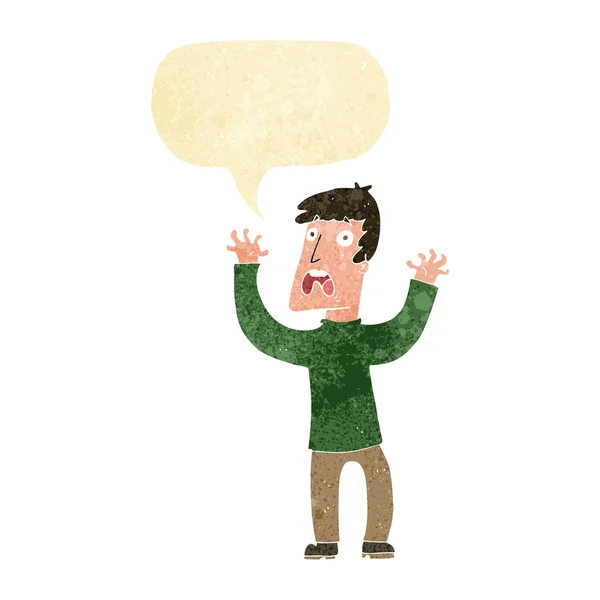 Cartoon frightened man with speech bubble — Stock Vector