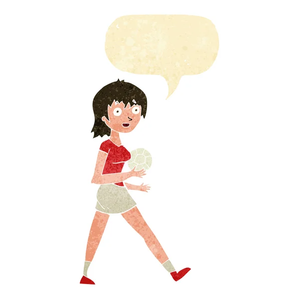 Dibujos animados chica de fútbol con burbuja del habla — Archivo Imágenes Vectoriales