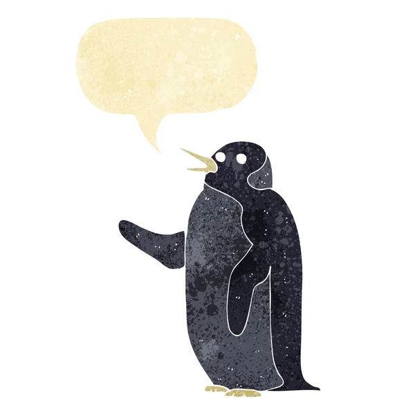 Cartoon-Pinguin winkt mit Sprechblase — Stockvektor