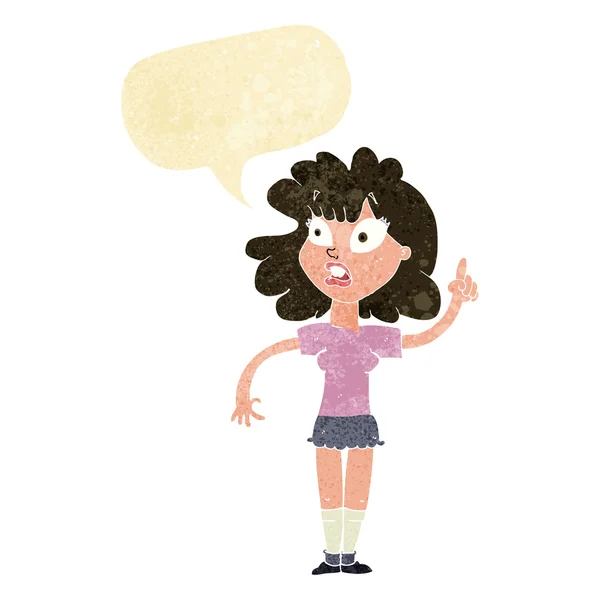 Cartoon woman making point with speech bubble — Stock Vector