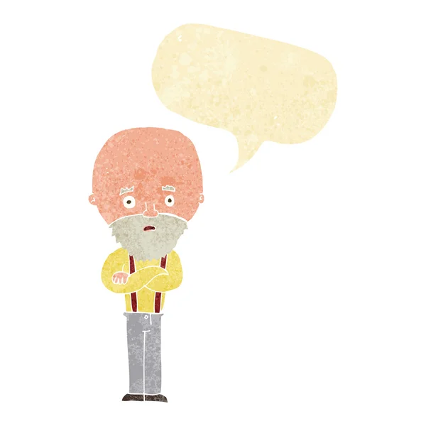 Cartoon worried old man with speech bubble — Stock Vector